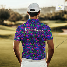 Load image into Gallery viewer, Mens Golf Polo Shirt Neon Flamingos Tropical Pattern Custom Name, Golfing Gifts NHT557