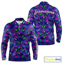 Load image into Gallery viewer, Mens Golf Polo Shirt Neon Flamingos Tropical Pattern Custom Name, Golfing Gifts NHT557