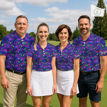 Load image into Gallery viewer, Mens Golf Polo Shirt Neon Flamingos Tropical Pattern Custom Name, Golfing Gifts NHT557