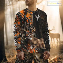 Load image into Gallery viewer, Deer Hunting Shirt 3D Orange Camo Black Custom Name With Deer Skull Whitetail, Hunting Gift NHT236