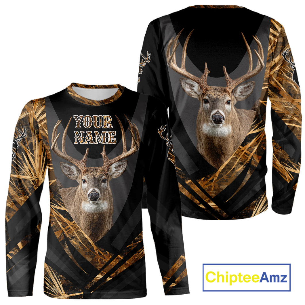 Deer Hunting Shirt Black Camo Brown 3D Custom Name, Season Deer Hunting, Deer Hunting Gift NHT139