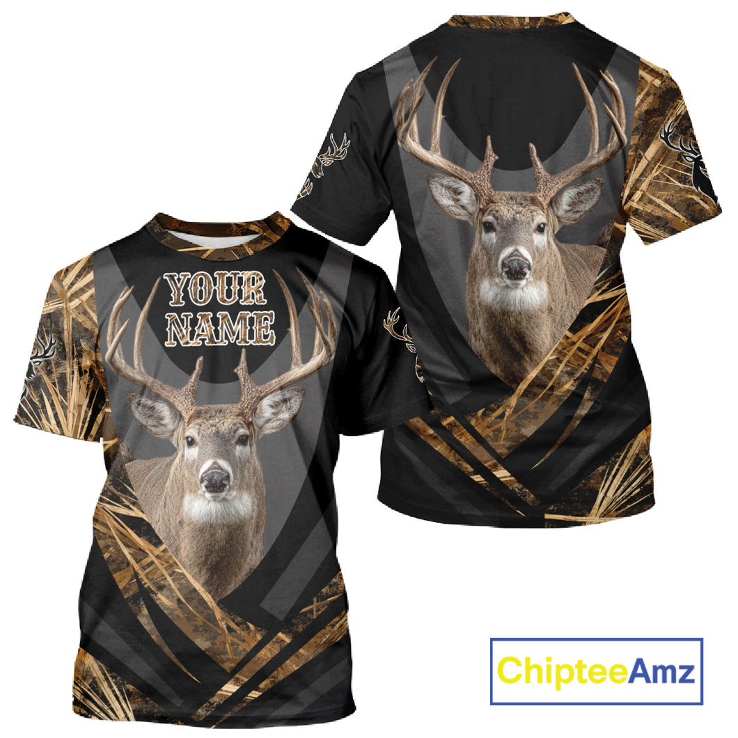 Deer Hunting Shirt Black Camo Brown 3D Custom Name, Season Deer Hunting, Deer Hunting Gift NHT139