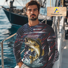 Load image into Gallery viewer, Personalized US Flag Walleye Fishing Shirts Long Sleeve, Patriotic Walleye Fishing Apparel NHT482
