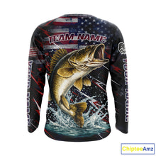Load image into Gallery viewer, Personalized US Flag Walleye Fishing Shirts Long Sleeve, Patriotic Walleye Fishing Apparel NHT482