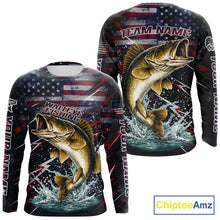 Load image into Gallery viewer, Personalized US Flag Walleye Fishing Shirts Long Sleeve, Patriotic Walleye Fishing Apparel NHT482