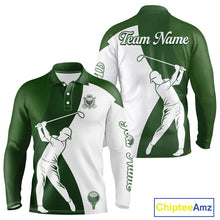Load image into Gallery viewer, Custom Green &amp; White Golf Shirt For Mens, Golf Jersey Team Golf For Mens NHT560