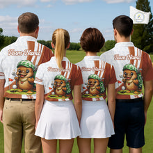 Load image into Gallery viewer, Funny Mens Golf Polo Shirt Custom Brown And White Platypus Pattern White Golf Shirts NHT576