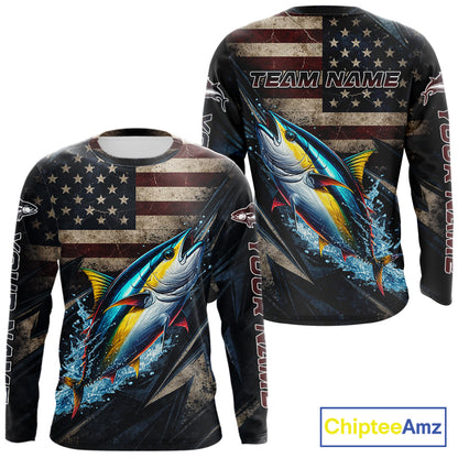 Patriotic Tuna Fishing Jerseys, Personalized American Flag Tuna  Fishing Shirts Long Sleeve NHT581