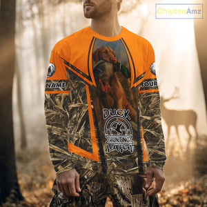Duck Hunting Shirt Personalized with Vizsla Dog Camo Orange Hunting Clothes For Men NHT151