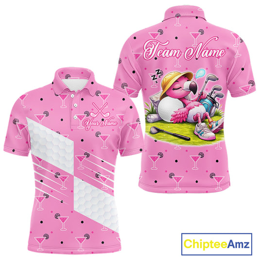Personalized Mens Golf Polo Shirt With Flamingo Sleep– Funny Cartoon Pattern For Golfer NHT598