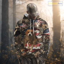 Load image into Gallery viewer, Rabbit Hunting with Beagle Skull 3D US Flag Forest Camo Custom Hunting Shirt – Hunting Gift NHT162