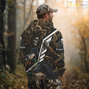 Waterfowl Hunting Shirt Camo Personalized with Black Lab Dog and Grim Reaper, Hunting Gifts NHT168