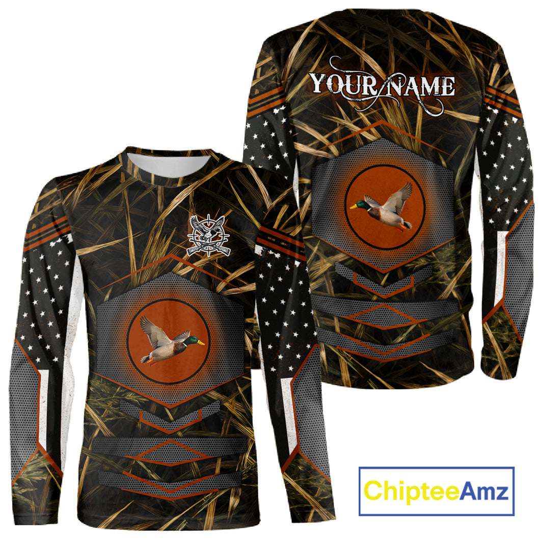 Duck Hunting Shirt with US Flag Camo – Personalized All Over Print Waterfowl Clothing NHT170