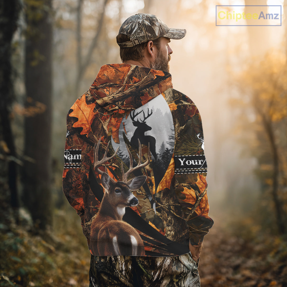 Whitetail Deer Hunting Orange Camo 3D Printed Shirts,  Hunting Hoodie Gift for Men NHT327