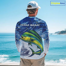 Load image into Gallery viewer, Personalized Mahi Mahi Fishing Shirt With Ocean Wave Graphic, Long Sleeve Fishing Apparel NHT612
