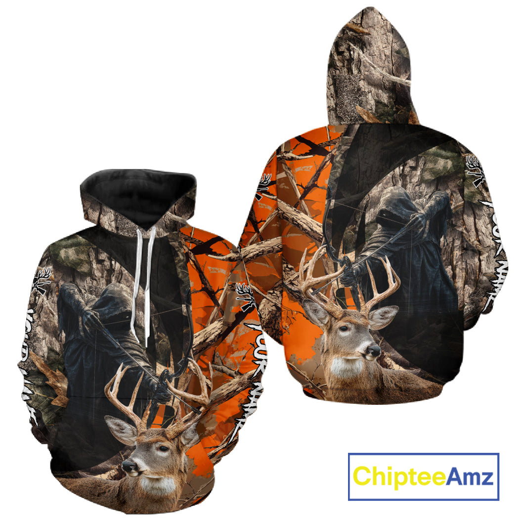 Deer Hunting Grim Reaper Camo Orange 3D All Over Printed Shirt, Personalized Hunting Shirt NHT269