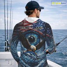 Load image into Gallery viewer, USA Eagle Marlin Fishing Shirt Long Sleeve Hooded – Custom Name Patriotic Ocean Eye Design  NHT429