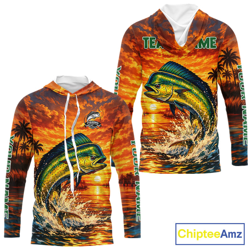 Personalized Mahi Mahi Dolphin Fish Fishing Shirt Long Sleeve Hooded – Sunset Ocean Design NHT433