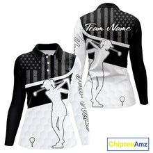 Load image into Gallery viewer, Womens Golf Polo Shirt American Flag Patriotic Golf Shirts Custom Name Golf Gifts For Ladies NHT620