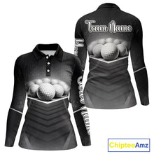 Load image into Gallery viewer, Black Golf Polos Shirts For Womens Custom Golf Ball Clubs, Best Golf Gift Custom Name For Team Name NHT628