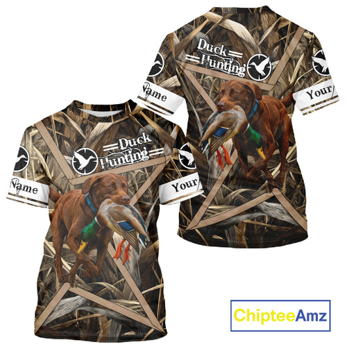 Mallard Duck Hunting Shirts With Dog Chocolate Lab, Personalized Hunting Clothes NHT183