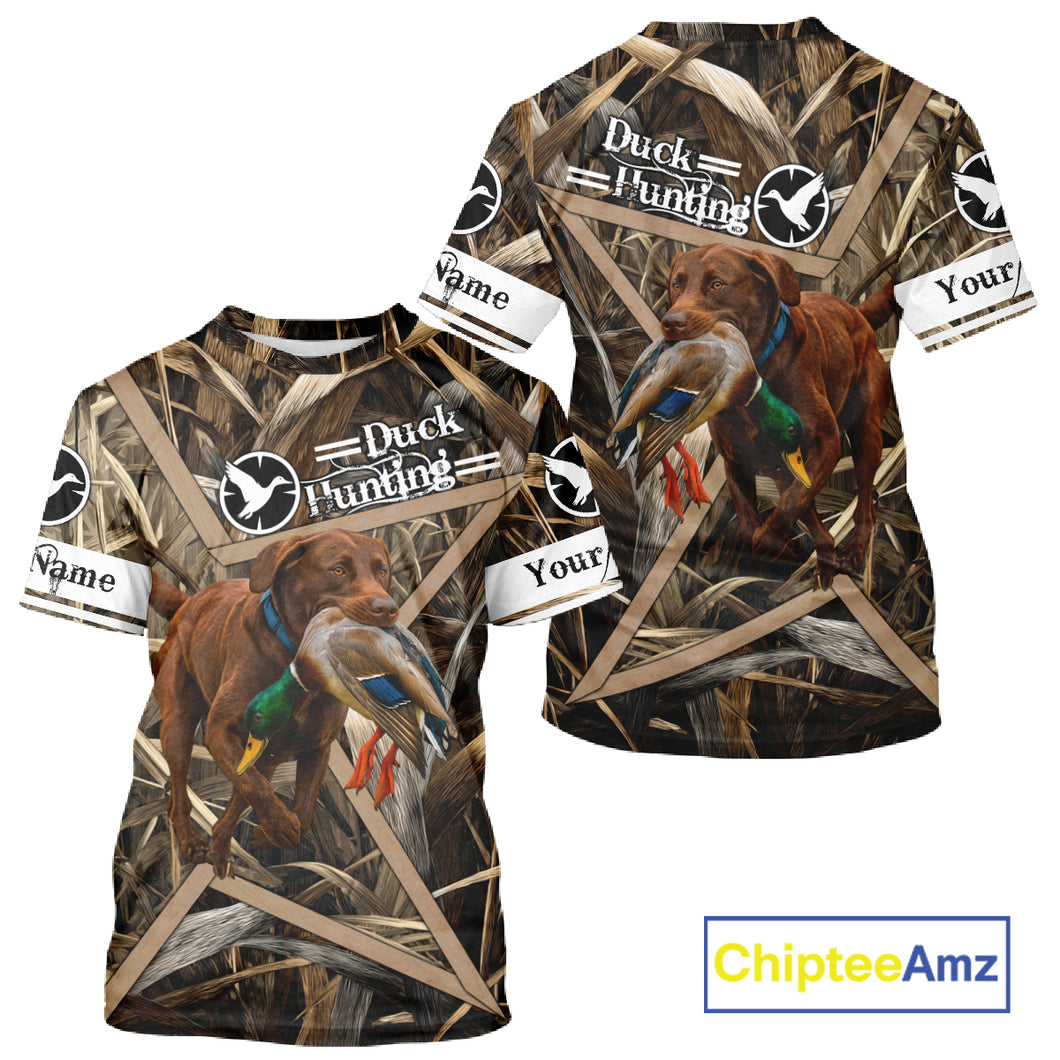 Mallard Duck Hunting Shirts With Dog Chocolate Lab, Personalized Hunting Clothes NHT183