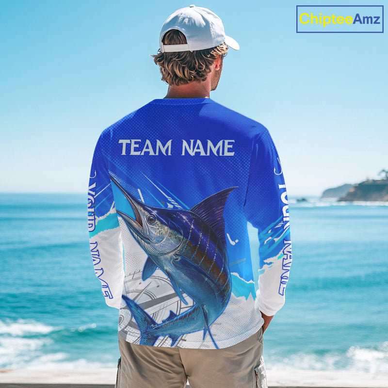Marlin Fishing Custom Fishing Shirts Long Sleeve For Men, Marlin Saltwater Fishing Shirt NHT643
