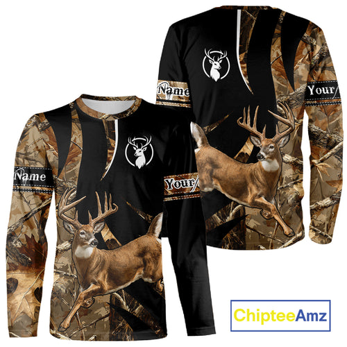 Deer Hunting Big Buck Jumping Camouflage Custom Name All Over Print Shirt Deer Hunting Gifts NHT195
