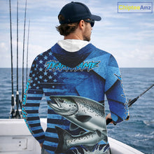 Load image into Gallery viewer, Chinook Salmon Hooded Fishing Shirts Long Sleeve With American Flag, Personalized Salmon Fishing Gift For Father Days NHT682