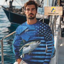 Load image into Gallery viewer, Tuna Fishing Shirts Long Sleeve With American Flag, Personalized Tuna Fishing Gift For Father Days NHT684