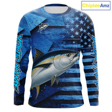 Load image into Gallery viewer, Tuna Fishing Shirts Long Sleeve With American Flag, Personalized Tuna Fishing Gift For Father Days NHT684