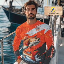 Load image into Gallery viewer, Custom Redfish Fishing Tournament Jerseys, Red Drum Orange Fishing Shirts Long Sleeve  NHT572