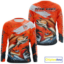 Load image into Gallery viewer, Custom Redfish Fishing Tournament Jerseys, Red Drum Orange Fishing Shirts Long Sleeve  NHT572