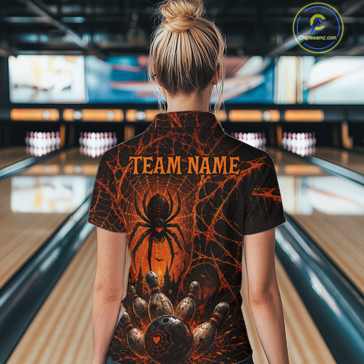 Orange And Black Spider Custom Halloween Bowling Team Shirts For Women, Bowling Gifts NBT961
