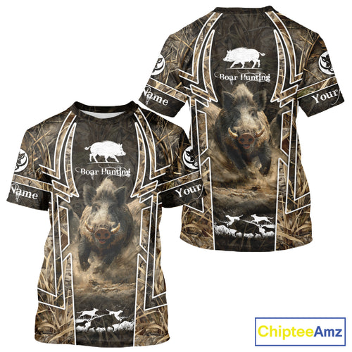 Wild Hog Hunting Full 3D Camo Printed Custom Name Boar Hunting Clothes, Hunting Gifts NBT192