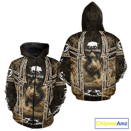 Wild Hog Hunting Full 3D Camo Printed Custom Name Boar Hunting Clothes, Hunting Gifts NBT192