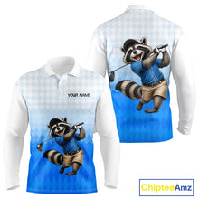 Load image into Gallery viewer, Funny Raccoon Golf Polo Shirt Personalized Name Custom Golf Shirt Golfer Gift For Mens NBT887