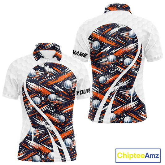 Mens Golf Polo Shirts Custom Black And Orange Golf Ball Pattern Golf Attire For Mens, Golfer Gifts NBT573