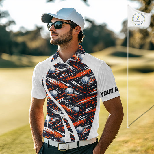Mens Golf Polo Shirts Custom Black And Orange Golf Ball Pattern Golf Attire For Mens, Golfer Gifts NBT573