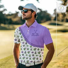 Load image into Gallery viewer, Personalized Funny Purple Cactus Pattern Mens Golf Polo Shirts Custom Cactus Golf Shirt, Golfer Gifts NBT707