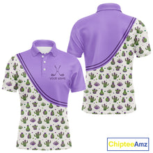 Load image into Gallery viewer, Personalized Funny Purple Cactus Pattern Mens Golf Polo Shirts Custom Cactus Golf Shirt, Golfer Gifts NBT707