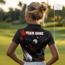 Load image into Gallery viewer, Red, White And Blue American Flag Eagle Womens Golf Polo Shirts Custom Patriotic Golf Team Shirts NBT809