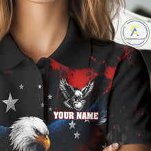Load image into Gallery viewer, Red, White And Blue American Flag Eagle Womens Golf Polo Shirts Custom Patriotic Golf Team Shirts NBT809