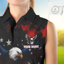 Load image into Gallery viewer, Red, White And Blue American Flag Eagle Womens Sleeveless Golf Polo Shirts Custom Patriotic Golf Team Shirts NBT809