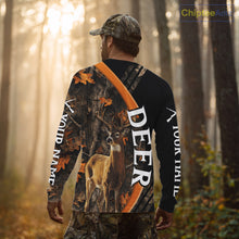 Load image into Gallery viewer, Whitetail Deer Hunting Shirt Custom Name Orange Autumn Leaves Camo, Season Hunting Hoodies For Men NBT307