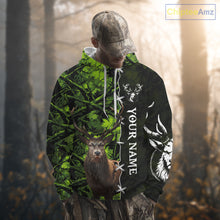 Load image into Gallery viewer, Green Camo Deer Hunting Hoodie, Longsleeve Shirt for Deer Season, Hunting Gifts for Men NBT10