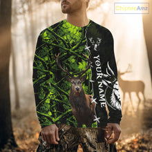 Load image into Gallery viewer, Green Camo Deer Hunting Hoodie, Longsleeve Shirt for Deer Season, Hunting Gifts for Men NBT10