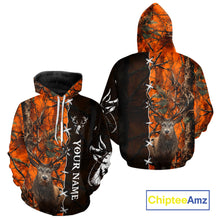 Load image into Gallery viewer, Orange Camo Deer Hunting Hoodie, Longsleeve Shirt for Red Deer Hunting Season, Hunter Gifts NBT11