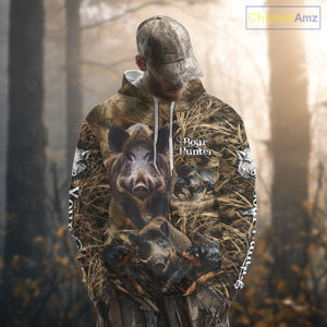 Wild Boar Hunting Camo Custom Name Shirts, Personalized Boar Hunting Clothes, Hunting Gifts NBT108