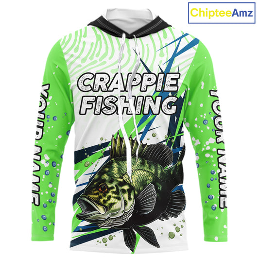 Custom Crappie Long Sleeve Fishing Shirts Green Custom Name, Tournament Fishing Shirts NBT364